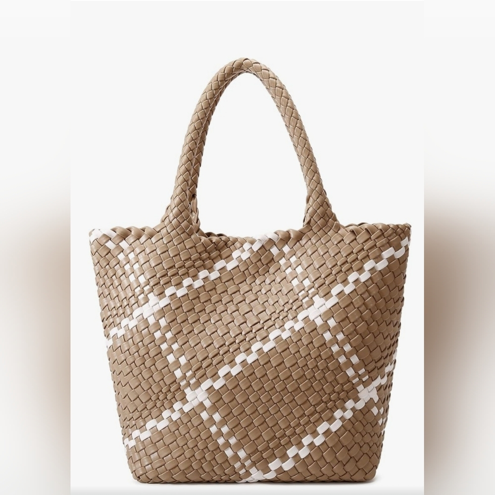 Woven Taupe and White Tote Bag